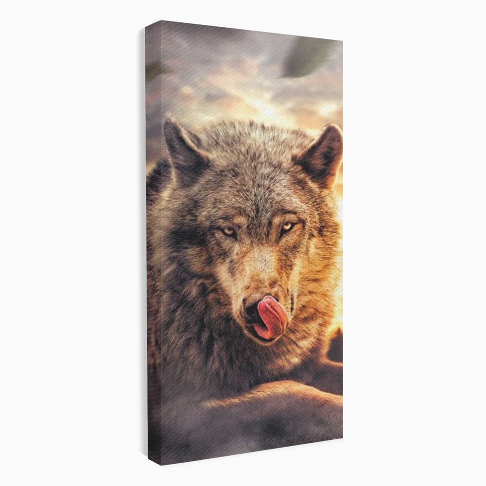 Tablou canvas cu tablou canvas cu lup salbatic la apus, fara rama, pe sasiu de lemn